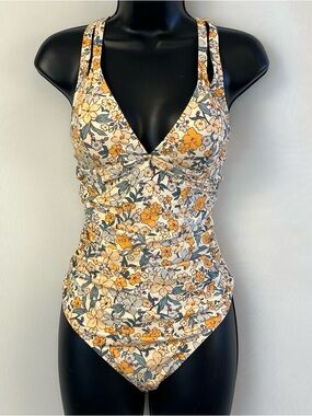NWT Cupshe One Piece Yellow Floral V Neck Women’s Summer Swimsuit / Medium